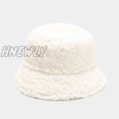 Hnewly Lamb Faux Fur Bucket Hat Winter Warm Teddy Velvet Hats Caps For Women Lady Outdoor Panama Fisherman Hat