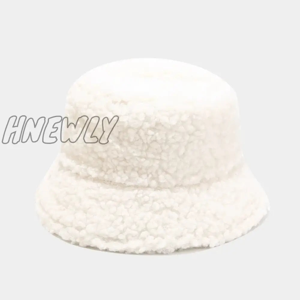 Hnewly Lamb Faux Fur Bucket Hat Winter Warm Teddy Velvet Hats Caps For Women Lady Outdoor Panama Fisherman Hat