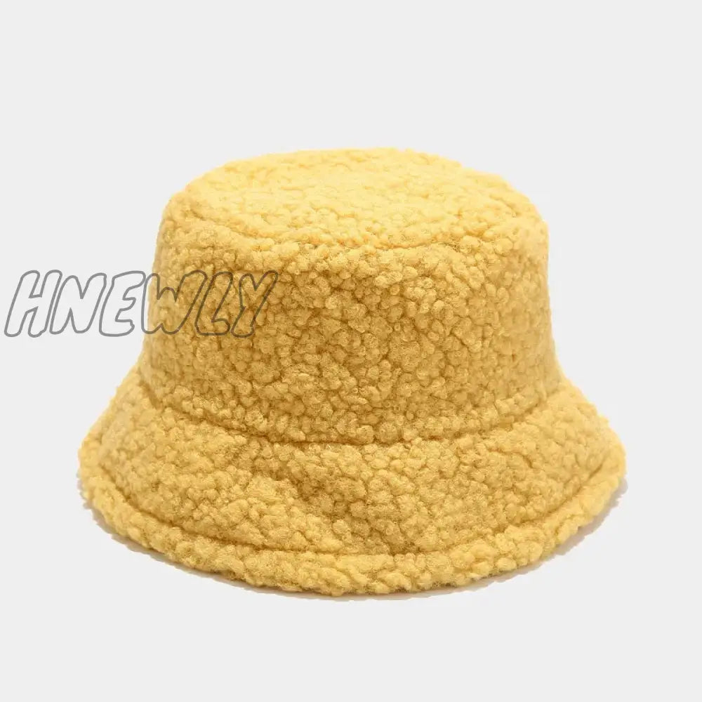 Hnewly Lamb Faux Fur Bucket Hat Winter Warm Teddy Velvet Hats Caps For Women Lady Outdoor Panama Fisherman Hat