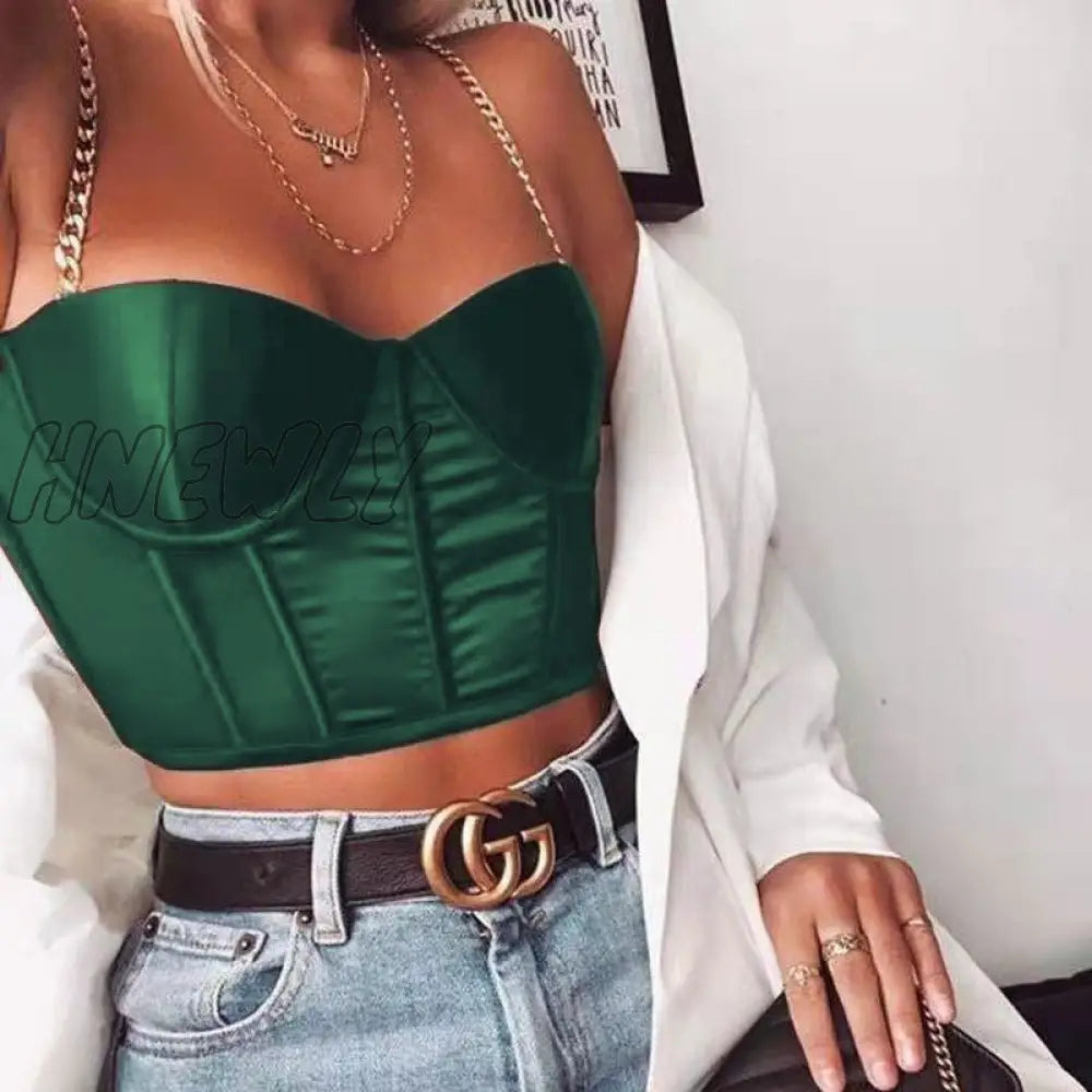 Hnewly Latest Fashion Satin Chain Open Back Cropped Top Women Summer Sleeveless Open Back Drawstring Ruffled Women's Club Y2k