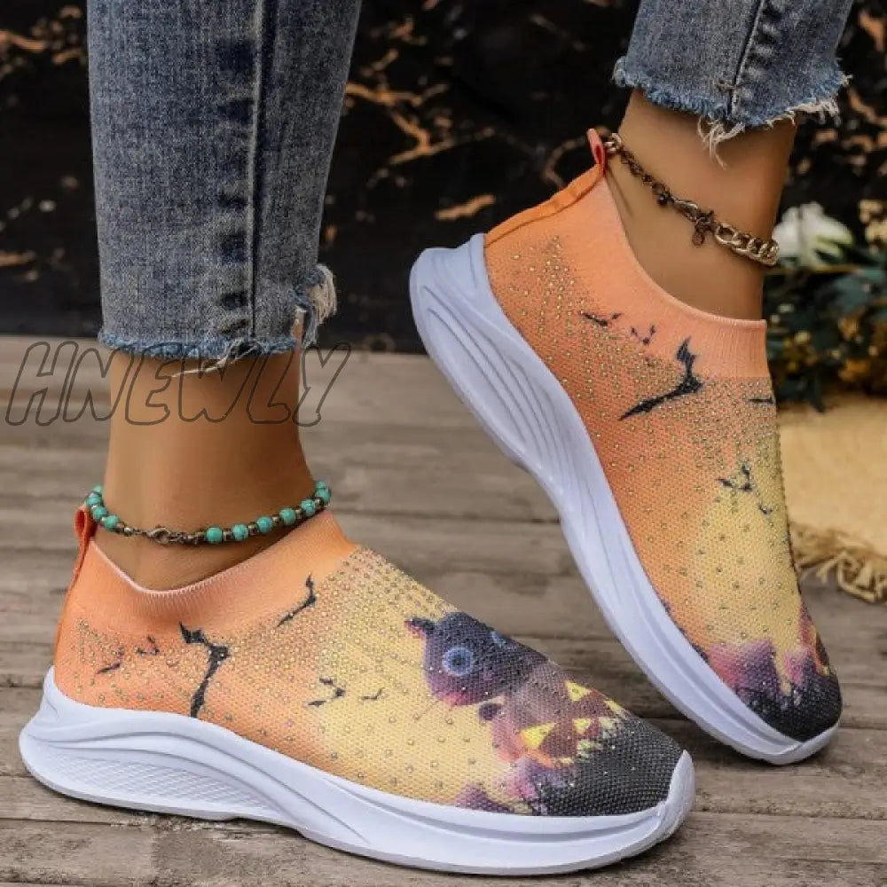 xsrrr - Light Yellow Casual Sportswear Daily Patchwork Printing Rhinestone Round Comfortable Out Door Shoes