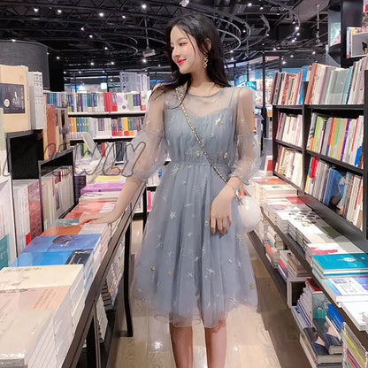 xsrrr Long Sleeve Dresses Women Holiday Summer Elegant Gauze Ankle-length Sweet Fashion Korean Sundress Ladies Платье Женское Clothes