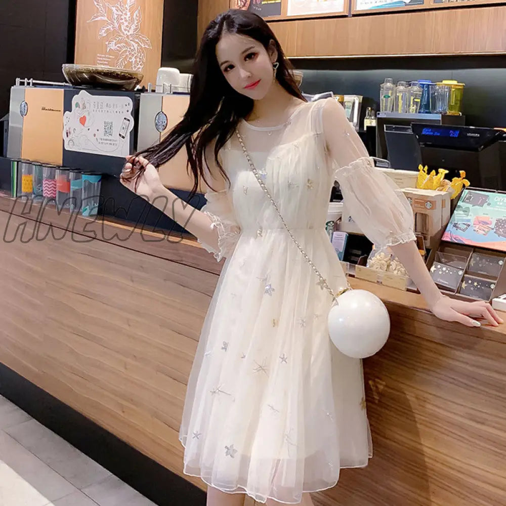 xsrrr Long Sleeve Dresses Women Holiday Summer Elegant Gauze Ankle-length Sweet Fashion Korean Sundress Ladies Платье Женское Clothes