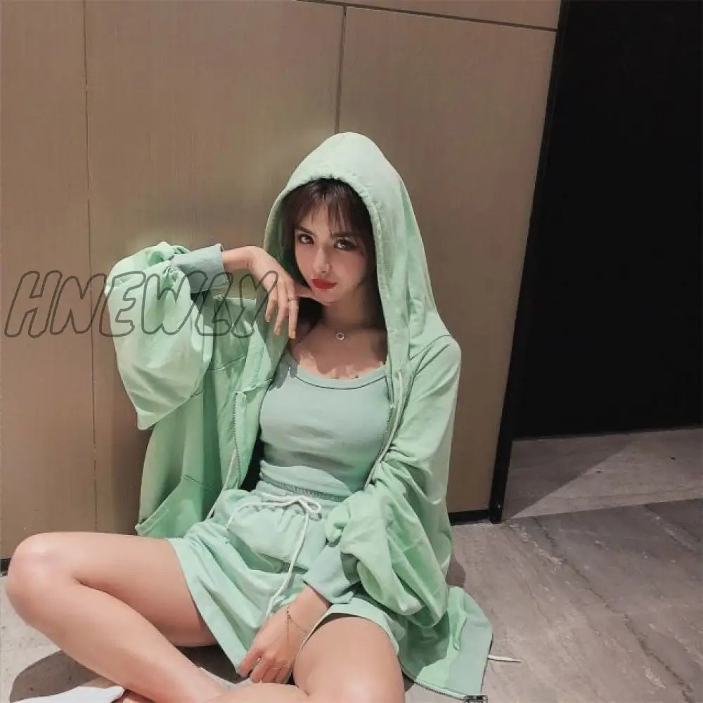 Hnewly Loungewear Women 3 Pieces Summer Sleepwear Ensembles De Pyjama Nightgown Suits with Shorts Home Wear Roomware