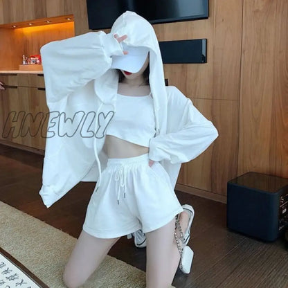 Hnewly Loungewear Women 3 Pieces Summer Sleepwear Ensembles De Pyjama Nightgown Suits with Shorts Home Wear Roomware