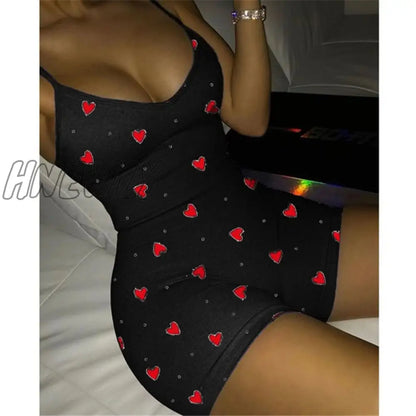 xsrrr Lovely Heart Bodysuit for Women Sexy Club V-neck Sleeveless Rompers Ladies Summer Bodycon Jumpsuits Female Y2k Fall Winter