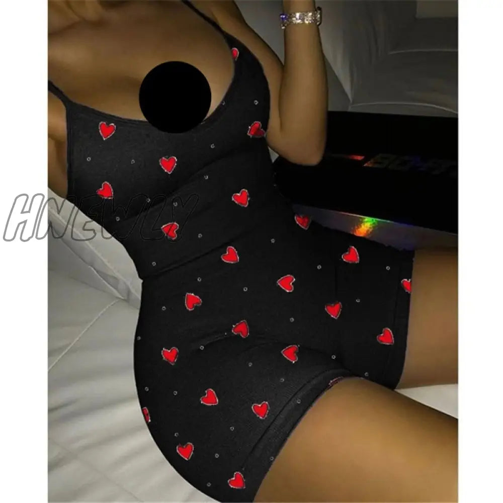 xsrrr Lovely Heart Bodysuit for Women Sexy Club V-neck Sleeveless Rompers Ladies Summer Bodycon Jumpsuits Female Y2k Fall Winter