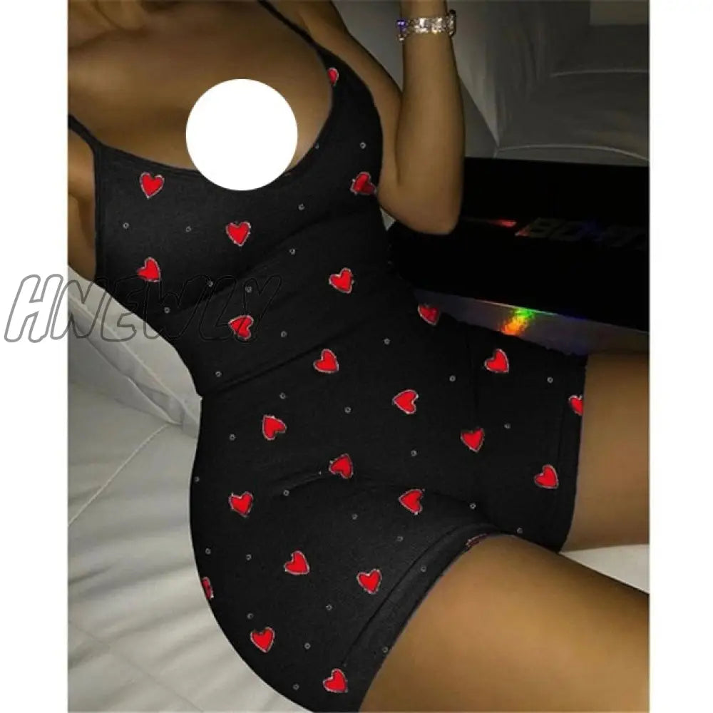 xsrrr Lovely Heart Bodysuit for Women Sexy Club V-neck Sleeveless Rompers Ladies Summer Bodycon Jumpsuits Female Y2k Fall Winter