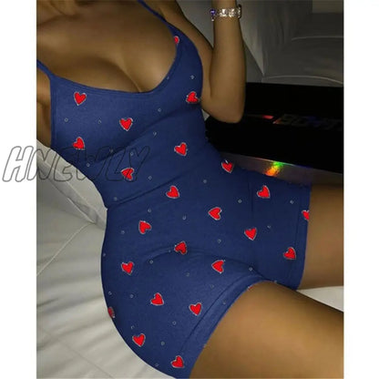 xsrrr Lovely Heart Bodysuit for Women Sexy Club V-neck Sleeveless Rompers Ladies Summer Bodycon Jumpsuits Female Y2k Fall Winter