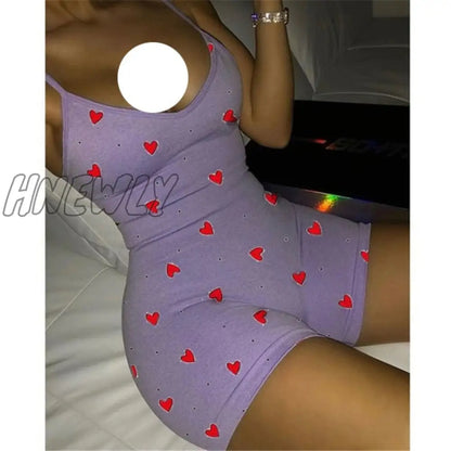 xsrrr Lovely Heart Bodysuit for Women Sexy Club V-neck Sleeveless Rompers Ladies Summer Bodycon Jumpsuits Female Y2k Fall Winter