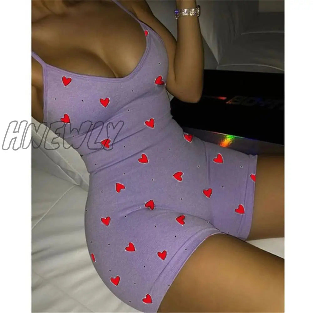 xsrrr Lovely Heart Bodysuit for Women Sexy Club V-neck Sleeveless Rompers Ladies Summer Bodycon Jumpsuits Female Y2k Fall Winter