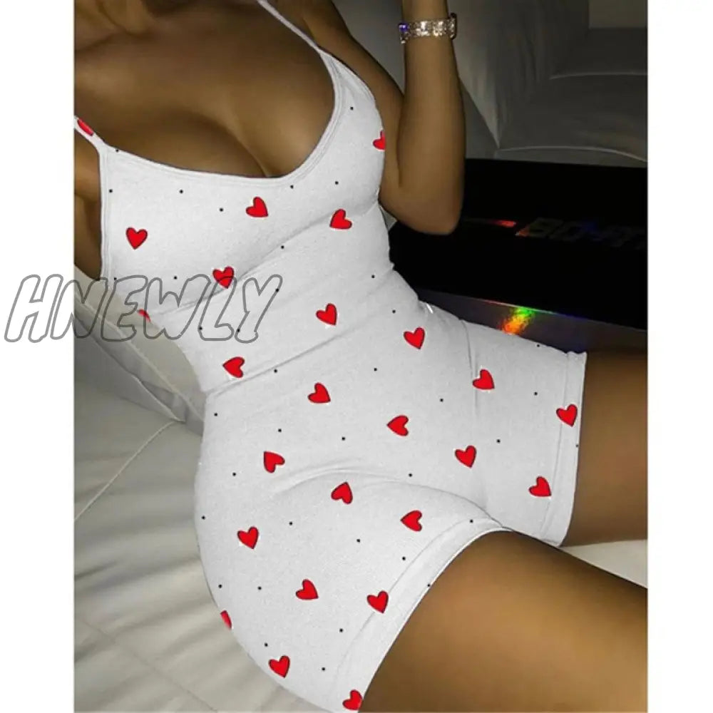 xsrrr Lovely Heart Bodysuit for Women Sexy Club V-neck Sleeveless Rompers Ladies Summer Bodycon Jumpsuits Female Y2k Fall Winter