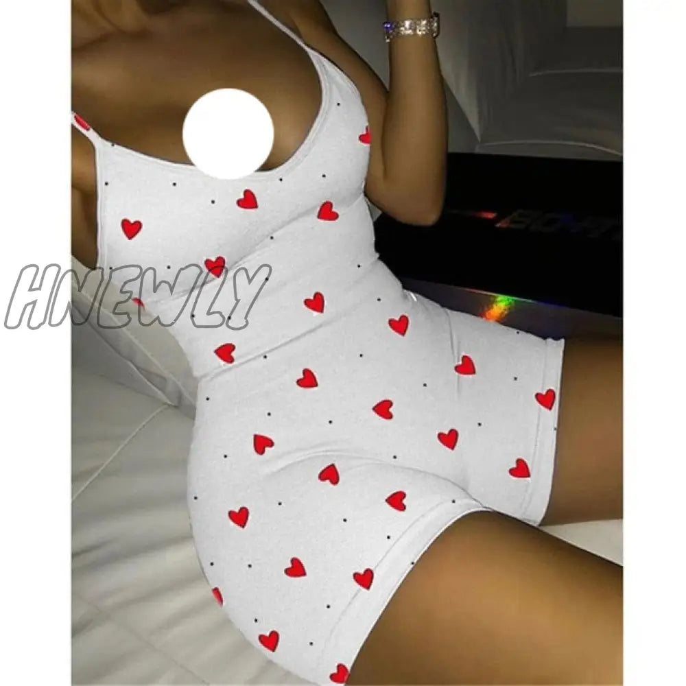 xsrrr Lovely Heart Bodysuit for Women Sexy Club V-neck Sleeveless Rompers Ladies Summer Bodycon Jumpsuits Female Y2k Fall Winter