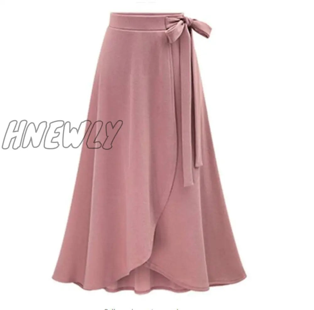 xsrrr M-6XL Women Maxi Skirt Pink Ruffle High Waist Bowtie Slit Long Skirt Spring Summer Office Casual Elegant Solid Skirt Plus Size Spring Outfits Trends