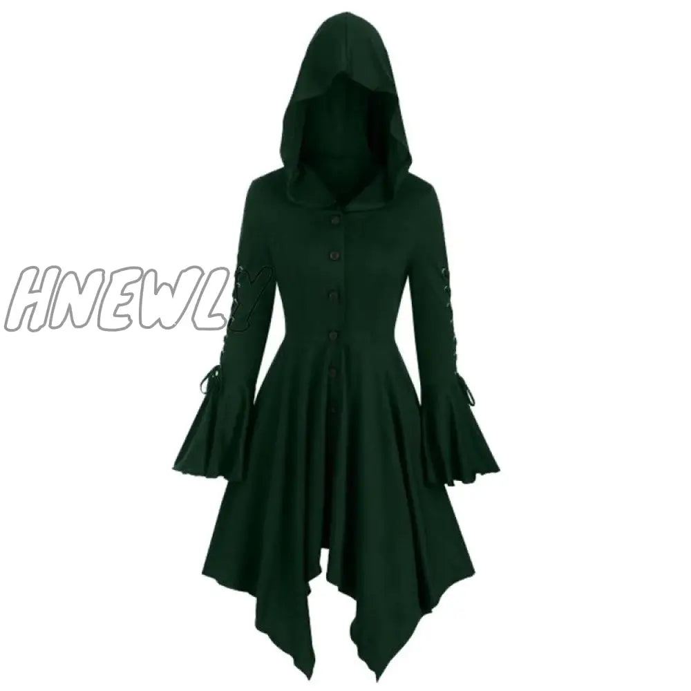 xsrrr Medieval Cosplay Gothic Halloween Costumes for Women Dress Witch Middle Ages Renaissance Black Cloak Clothing Hooded Dress