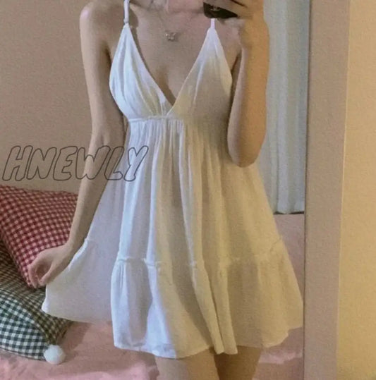 xsrrr Mini Nightgowns Women Sexy Fashion Soft Summer Sleeveless Daily Backless Simple Solid Elegant Loose Design Folds Sleepwear Hot