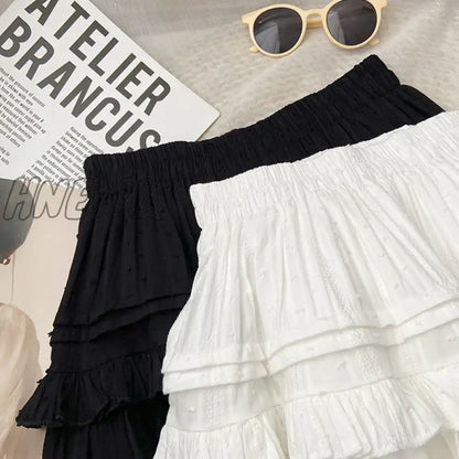 Hnewly Mini Pleated Skirt Women Summer Korean Fashion White Black All Match Ruffles Aesthetic High Waist Skirt Female