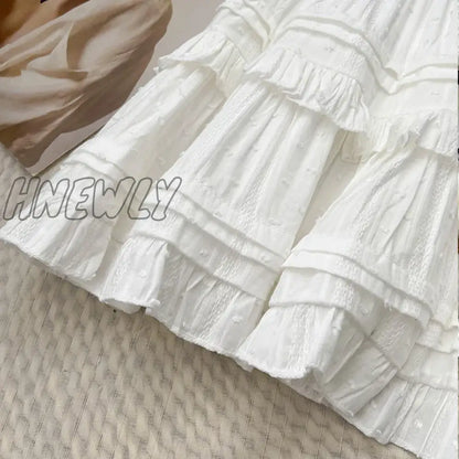 Hnewly Mini Pleated Skirt Women Summer Korean Fashion White Black All Match Ruffles Aesthetic High Waist Skirt Female