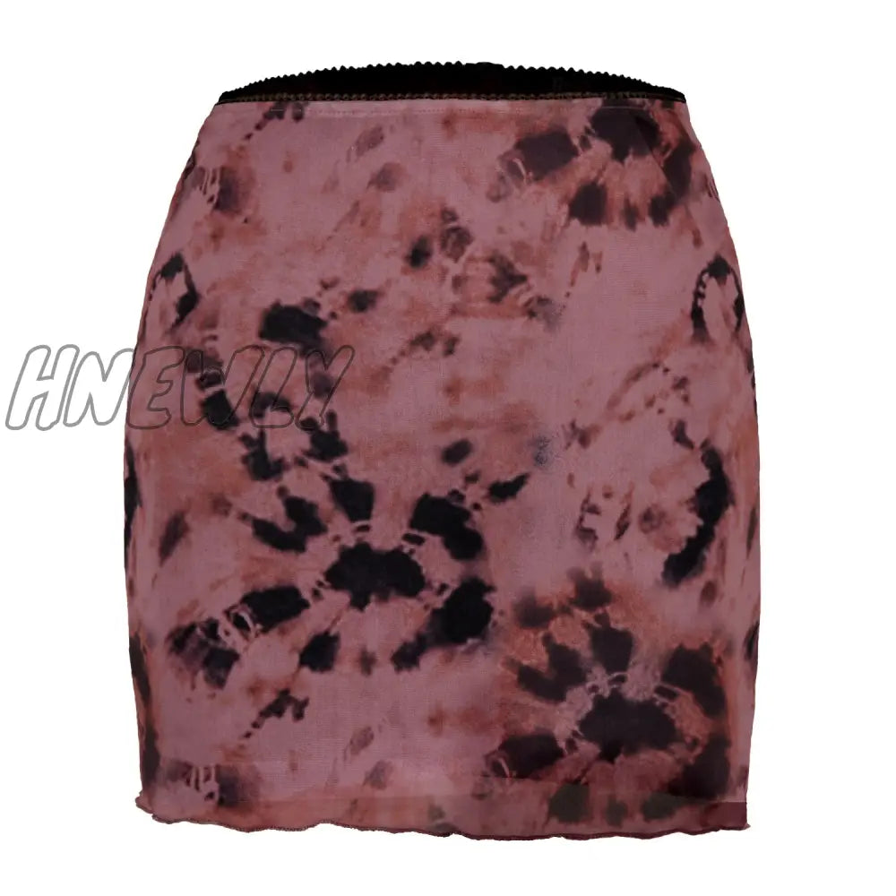 Hnewly Mini Skirt Women Summer 90s Vintage Tie Dye Graphic Print Pencil Skirt Harajuku Gothic Bodycon E-girl Streetwear LDY