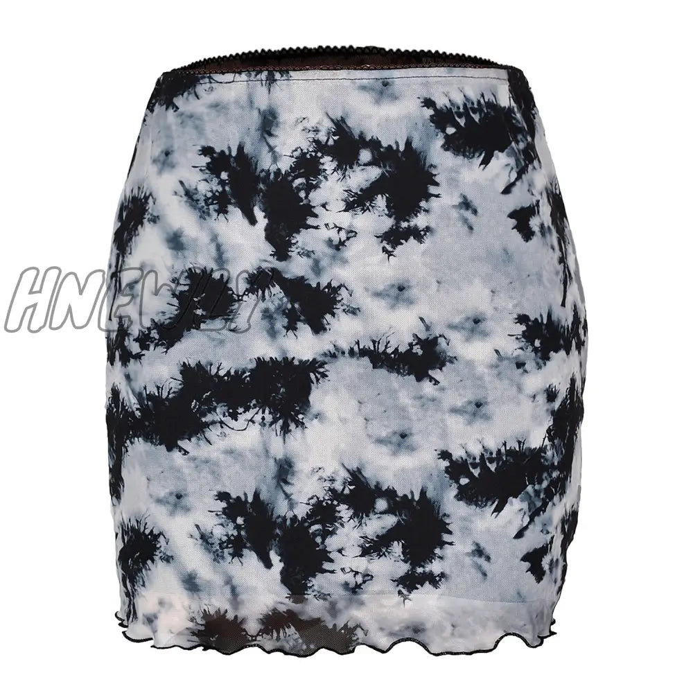 Hnewly Mini Skirt Women Summer 90s Vintage Tie Dye Graphic Print Pencil Skirt Harajuku Gothic Bodycon E-girl Streetwear LDY