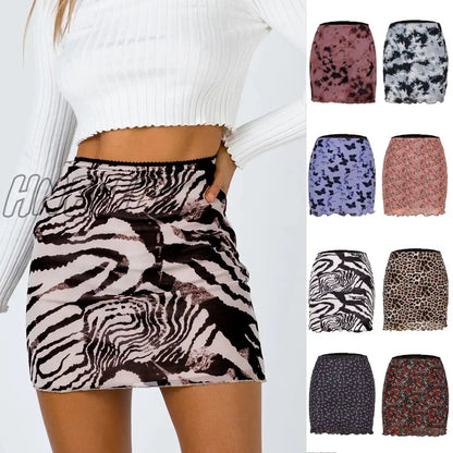 Hnewly Mini Skirt Women Summer 90s Vintage Tie Dye Graphic Print Pencil Skirt Harajuku Gothic Bodycon E-girl Streetwear LDY