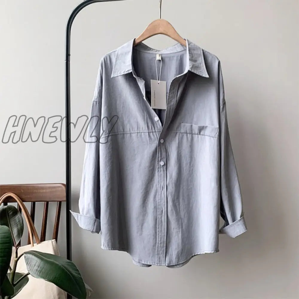 Hnewly Minimalist Loose White Shirts for Women Turn-down Collar Solid Female Shirts Tops Spring Summer Blouses