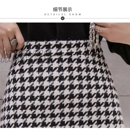 xsrrr New Autumn Winter Stylish Houndstooth Skirt Women Woolen Skater Skirts High Waist A-Line Sexy Mini Skirts Female