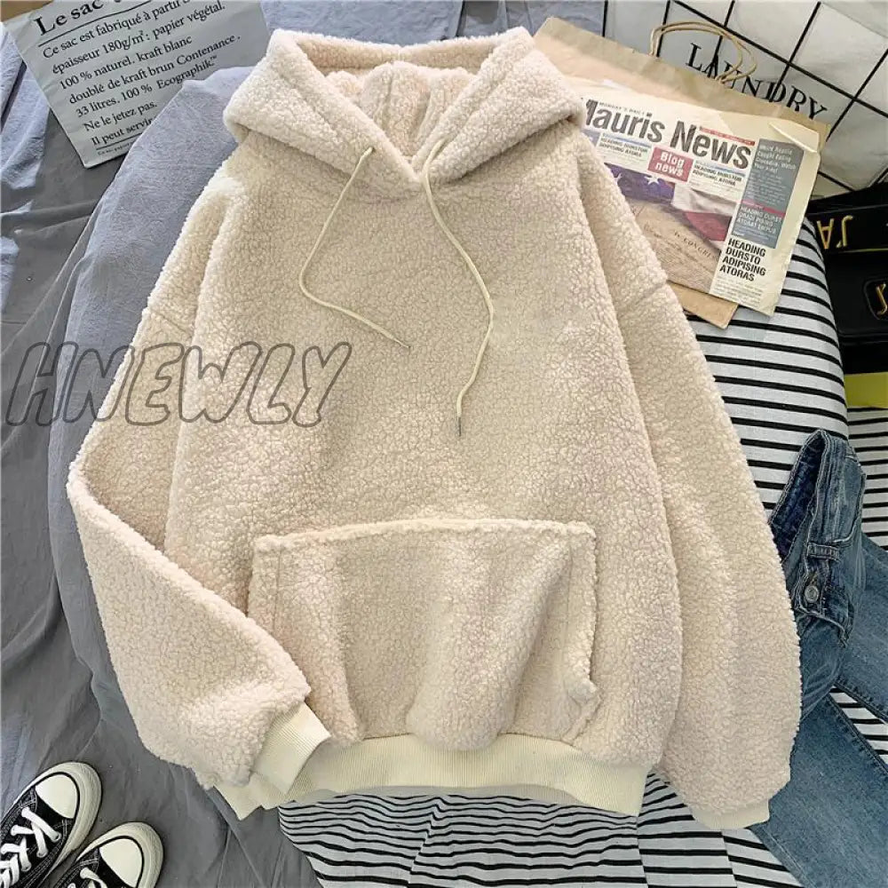 xsrrr New Autumn Winter Thick Warm Coat Velvet Cashmere Women Hoody Sweatshirt Solid Blue Pullover Casual Tops Lady Loose Long Sleeve Teenage Fashion Outfits