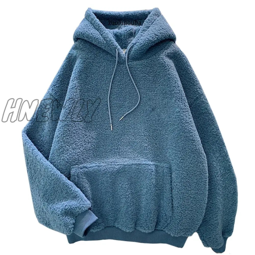 xsrrr New Autumn Winter Thick Warm Coat Velvet Cashmere Women Hoody Sweatshirt Solid Blue Pullover Casual Tops Lady Loose Long Sleeve Teenage Fashion Outfits