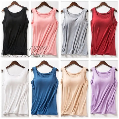 Hnewly New Blouse Built In Bra Tank Tops Shirt Modal Underwear Plus Size Female T-shirt Camisole  Women's Summer