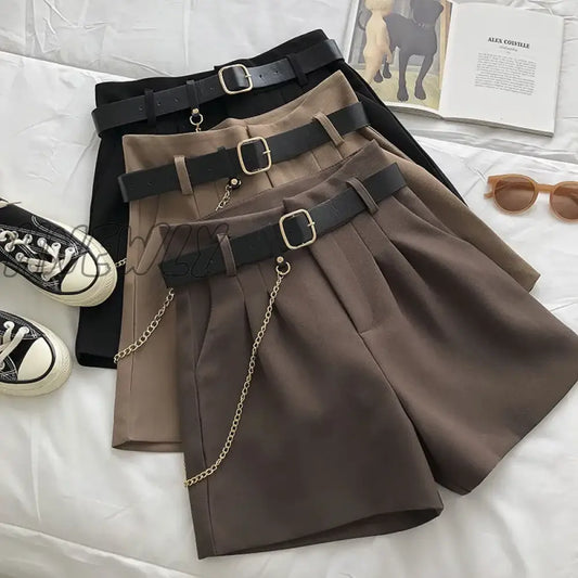 xsrrr New Casual Comfortable Elegant Wild Shorts With Belt Women's Woolen Shorts Autumn Winter Slim Wide Leg A-line Shorts