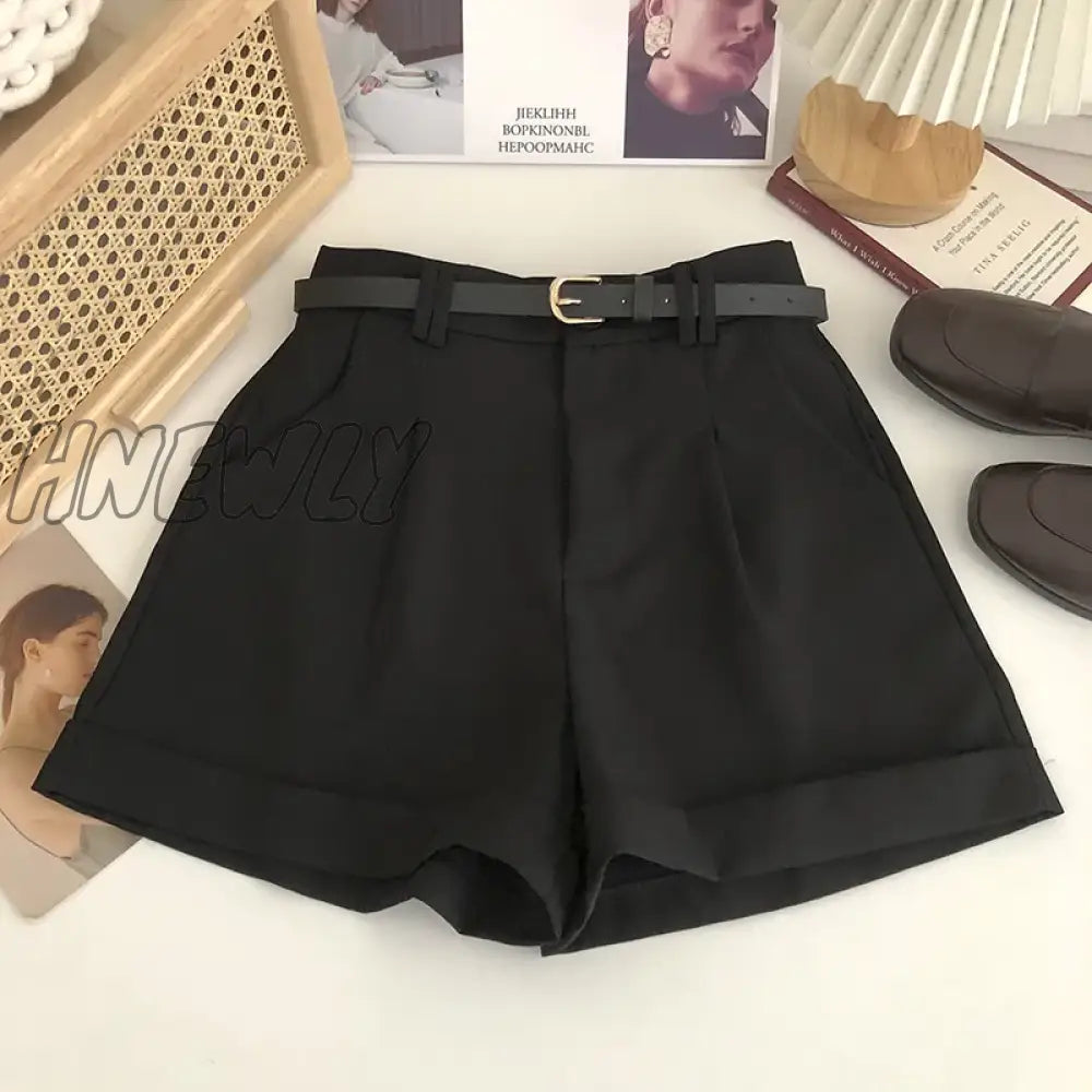 xsrrr New Casual Comfortable Elegant Wild Shorts With Belt Women's Woolen Shorts Autumn Winter Slim Wide Leg A-line Shorts