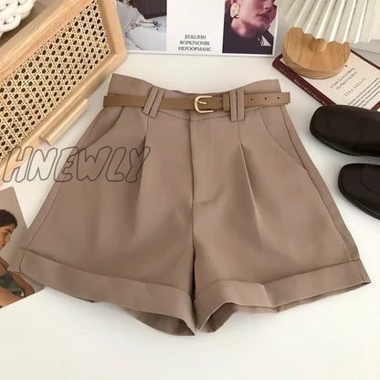 xsrrr New Casual Comfortable Elegant Wild Shorts With Belt Women's Woolen Shorts Autumn Winter Slim Wide Leg A-line Shorts