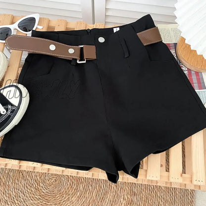 xsrrr New Casual Comfortable Elegant Wild Shorts With Belt Women's Woolen Shorts Autumn Winter Slim Wide Leg A-line Shorts