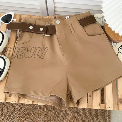 xsrrr New Casual Comfortable Elegant Wild Shorts With Belt Women's Woolen Shorts Autumn Winter Slim Wide Leg A-line Shorts