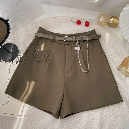 xsrrr New Casual Comfortable Elegant Wild Shorts With Belt Women's Woolen Shorts Autumn Winter Slim Wide Leg A-line Shorts