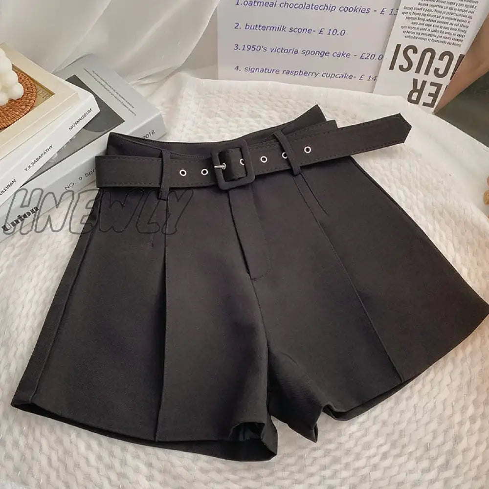 xsrrr New Casual Comfortable Elegant Wild Shorts With Belt Women's Woolen Shorts Autumn Winter Slim Wide Leg A-line Shorts