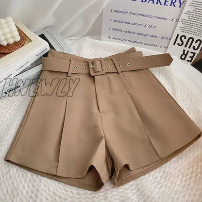 xsrrr New Casual Comfortable Elegant Wild Shorts With Belt Women's Woolen Shorts Autumn Winter Slim Wide Leg A-line Shorts