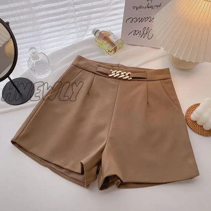 xsrrr New Casual Comfortable Elegant Wild Shorts With Belt Women's Woolen Shorts Autumn Winter Slim Wide Leg A-line Shorts