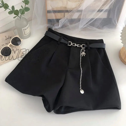 xsrrr New Casual Comfortable Elegant Wild Shorts With Belt Women's Woolen Shorts Autumn Winter Slim Wide Leg A-line Shorts