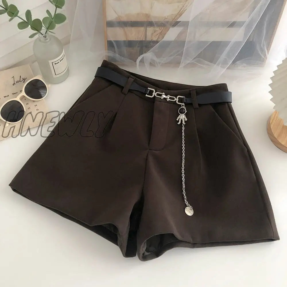 xsrrr New Casual Comfortable Elegant Wild Shorts With Belt Women's Woolen Shorts Autumn Winter Slim Wide Leg A-line Shorts