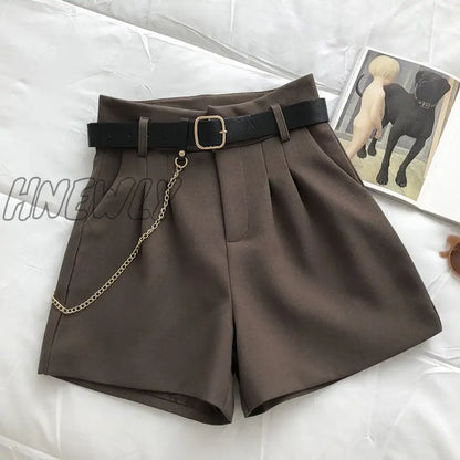 xsrrr New Casual Comfortable Elegant Wild Shorts With Belt Women's Woolen Shorts Autumn Winter Slim Wide Leg A-line Shorts