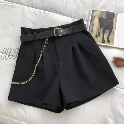 xsrrr New Casual Comfortable Elegant Wild Shorts With Belt Women's Woolen Shorts Autumn Winter Slim Wide Leg A-line Shorts