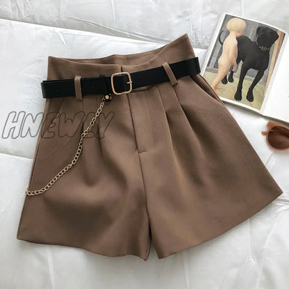 xsrrr New Casual Comfortable Elegant Wild Shorts With Belt Women's Woolen Shorts Autumn Winter Slim Wide Leg A-line Shorts