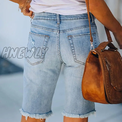 xsrrr New Cycling Denim Shorts Woman Fashion Tassel Tight Five-Point Shorts Washed Sexy Female Summer Thin Short Jeans Trendy Summer Fits