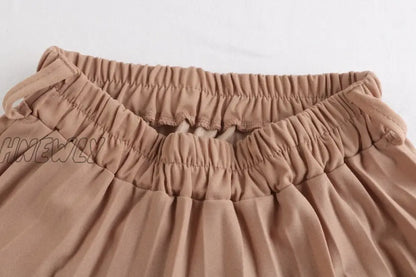 Hnewly New High Waist Women's Pleated Skirts with Belted Spring Summer Minimalism Elegant Office Female Mi-long Skirt Saia