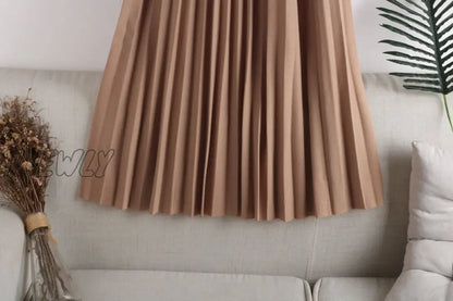 Hnewly New High Waist Women's Pleated Skirts with Belted Spring Summer Minimalism Elegant Office Female Mi-long Skirt Saia