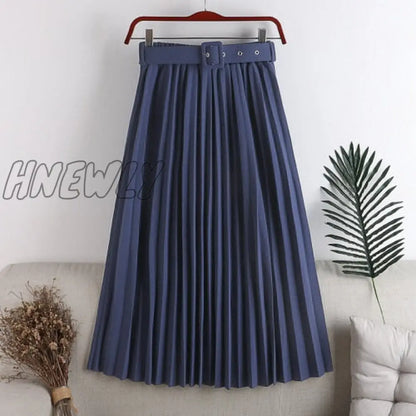 Hnewly New High Waist Women's Pleated Skirts with Belted Spring Summer Minimalism Elegant Office Female Mi-long Skirt Saia