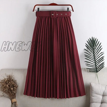 Hnewly New High Waist Women's Pleated Skirts with Belted Spring Summer Minimalism Elegant Office Female Mi-long Skirt Saia