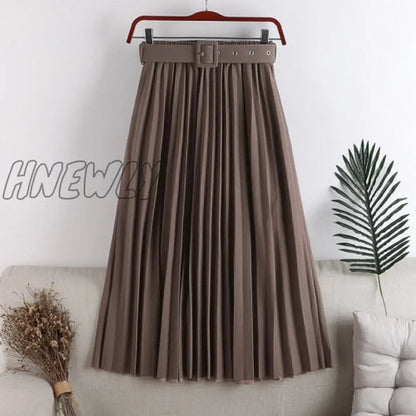 Hnewly New High Waist Women's Pleated Skirts with Belted Spring Summer Minimalism Elegant Office Female Mi-long Skirt Saia